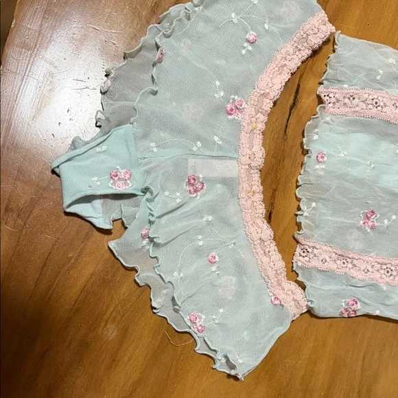 Vintage Floral Lace Victoria Secret  Lingerie Set - Mint Green - Picture 4 of 9